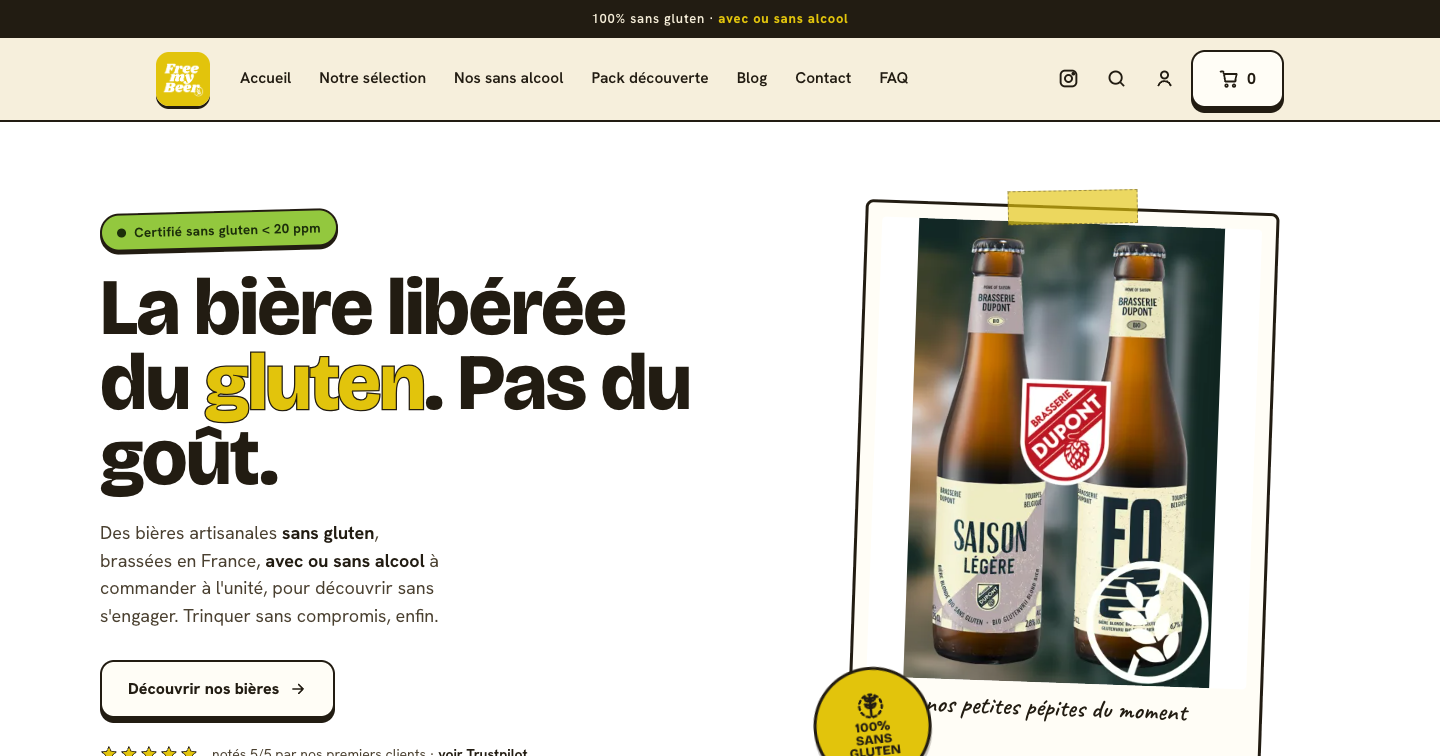 Page d'accueil de free-my-beer.com après la migration vers WooCommerce